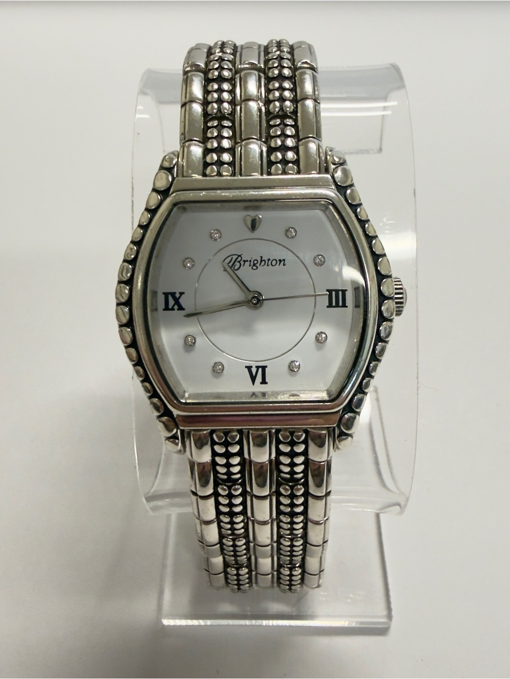 Brighton Berne Silver-Tone Nested Link Bracelet Watch - New Battery